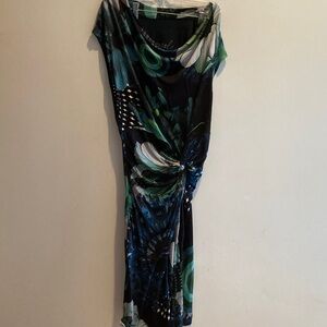 Knot-Detail Blue & Green Midi Dress